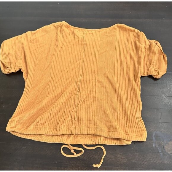 Free People Beach Top Ribbed Shirt Womens Xs Yellow Mustard Short Sleeves - Picture 3 of 3